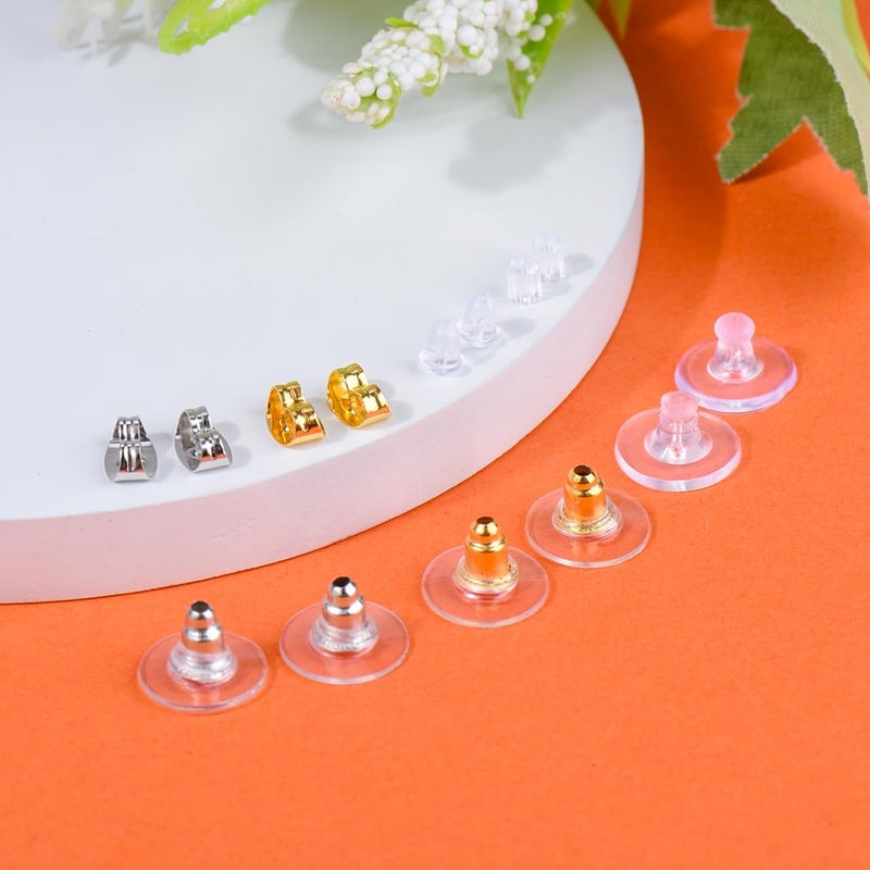 DSOMHZ 7 Styles Silicone Earring Backs Replacements for Studs/Droopy Ears/Heavy Earring,550Pcs Metal Clear Hypoallergenic Plastic Rubber Backings Clutch Stoppers for Fish Hook Studs Hoops - Image 4